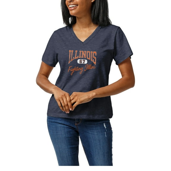 Women's Heather Navy Illinois Fighting Illini Intramural Tri-Blend Boyfriend V-Neck T-Shirt