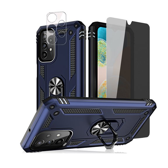 Xhy Samsung Galaxy A23 5G Case with Privacy Screen and Lens Protector Magnetic Ring Mount Kickstand Military Grade Full Body Double Layer Drop Protection Rugged for Galaxy A23 5G Phone - Blue