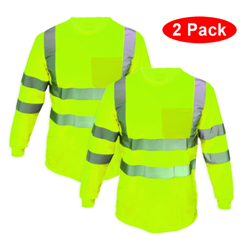 Hi Vis T Shirt ANSI Class 3 Reflective Safety Lime Short Long Sleeve Road Work 