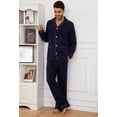 thumbnail image 3 of U2SKIIN Mens Pajama Set Soft Warm Long Sleeve Quilted Fabric Cotton Cozy Sleepwear Button-Down Pjs(Navy, L), 3 of 4