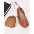 thumbnail image 2 of Gustave Women's Ballet Flats Shoes PU Leather Foldable Round Toe Slip On Flats Soft Comfortable Portable Travel Casual Dress Shoes, Brown, Size 6, 2 of 8
