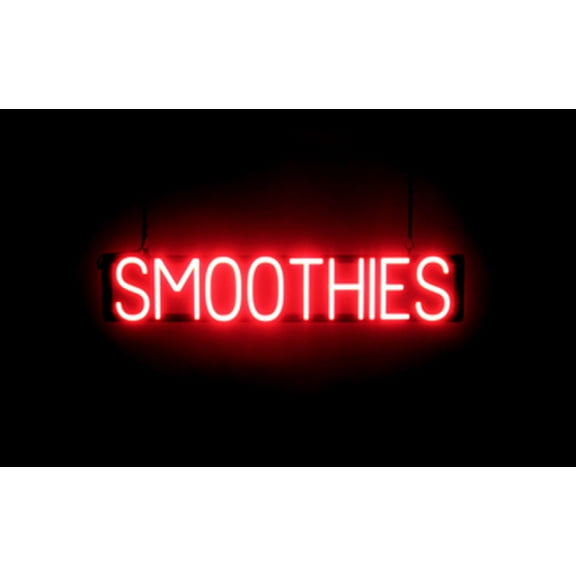 SpellBrite SMOOTHIES LED Sign for Business. 33.7" x 6.3" Red SMOOTHIES Sign Has Neon Sign Look With Energy Efficient LED Light Source. Visible from 500 Feet, 8 Animation Settings.