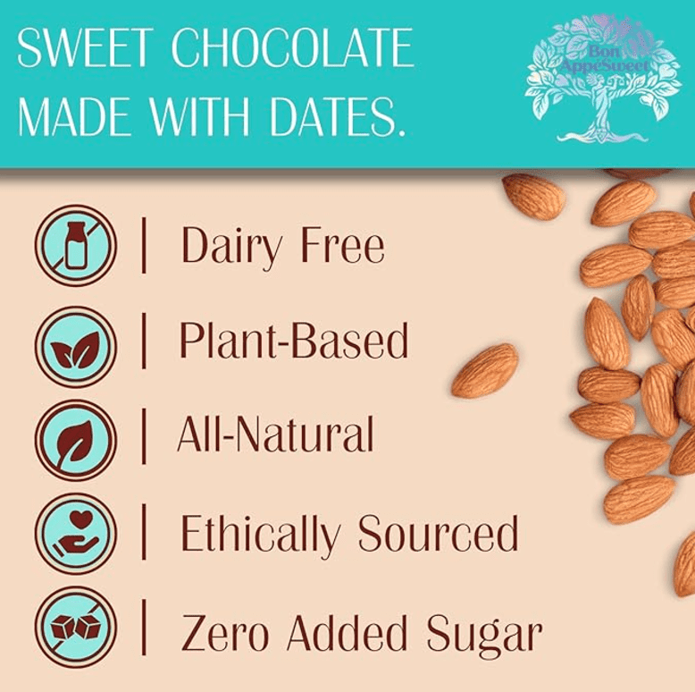 Bon Appesweet Date Sweetened Chocolate Covered Almond Protein Snacks - Golden Chocolate Covered | 3 Ounce (Pack of 3) | Zero Added Sugar, 37% Cacao, Plant Based, Dairy Free, and Guilt Free!