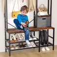 thumbnail image 5 of Hall Tree Coat Rack with LED Lights,Modern Coat Rack with Bench Shoe Storage and Removable Coat Hooks 5 in 1 Large Organizer with Storage Basket for Entryway Hallway Bedroom (Brown), 5 of 7