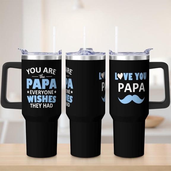 Dad tumbler 40 oz tumbler with handle and straw 304 stainless steel travel cup coffee mug water bottle suitable as a gifts for men Father's Day gift