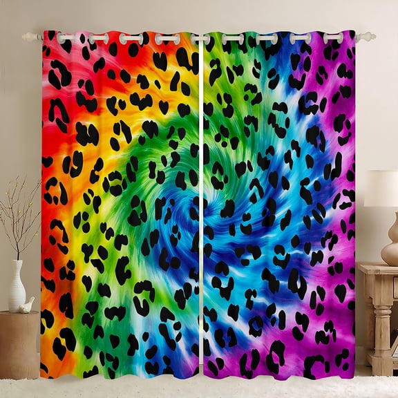 jejeloiu Retro Tie Dye Blackout Curtains Set of 2 (52x84 Each),Leopard Cheetah Print Window Curtains,Watercolor Tie-Dye Curtains and Drapes For Adult,Super Cozy Room Decor