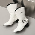 thumbnail image 5 of Chenyee Women's Cowboy Boots with Buckle Wide Calf Chunky Heel Pointed Toe Western Mid Calf Booties, 5 of 6