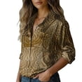 thumbnail image 5 of Endives Women's Long Sleeve Shirt Retro Floral Printed Shirt Satin Button Dwon Shirt Vacation Womens Blouse Spring Outfit Khaki, 5 of 7