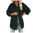 thumbnail image 1 of Plaid Shacket Jackets Shirts for Women Long Sleeve Cardigans Lightweight Color Block Jacket Buttons Down Collar Plaid Shirts Loose Plus Size Flannel Jacket With Pocket, 1 of 6