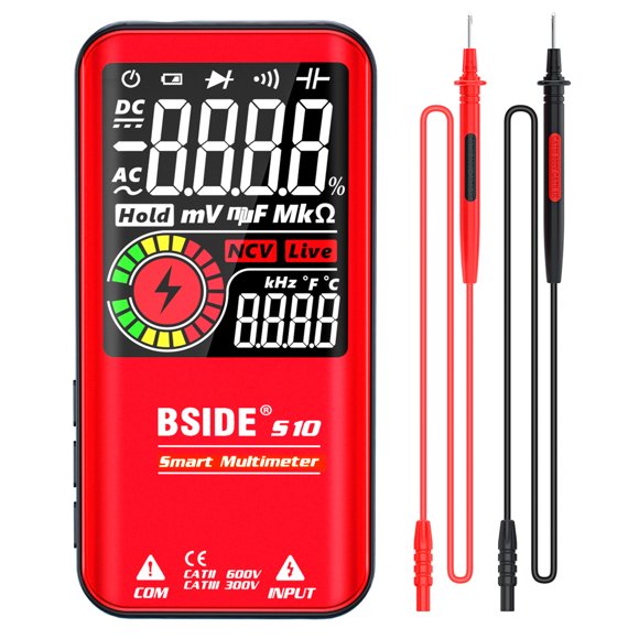 Amdohai BSIDE S10 Intelligent 9999 Counts Multimeter Digital LCD Display AC/DC Voltmeter Ohmmeter Test Resistance Capacitance Frequency Diode Continuity NCV Live Line with Flash Light Data Hold