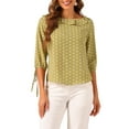 thumbnail image 1 of INSPIRAR CHIC Blusa de media manga con cuello fruncido y puntos de lunares para mujeres, color amarillo polvo, talla S, 1 of 6