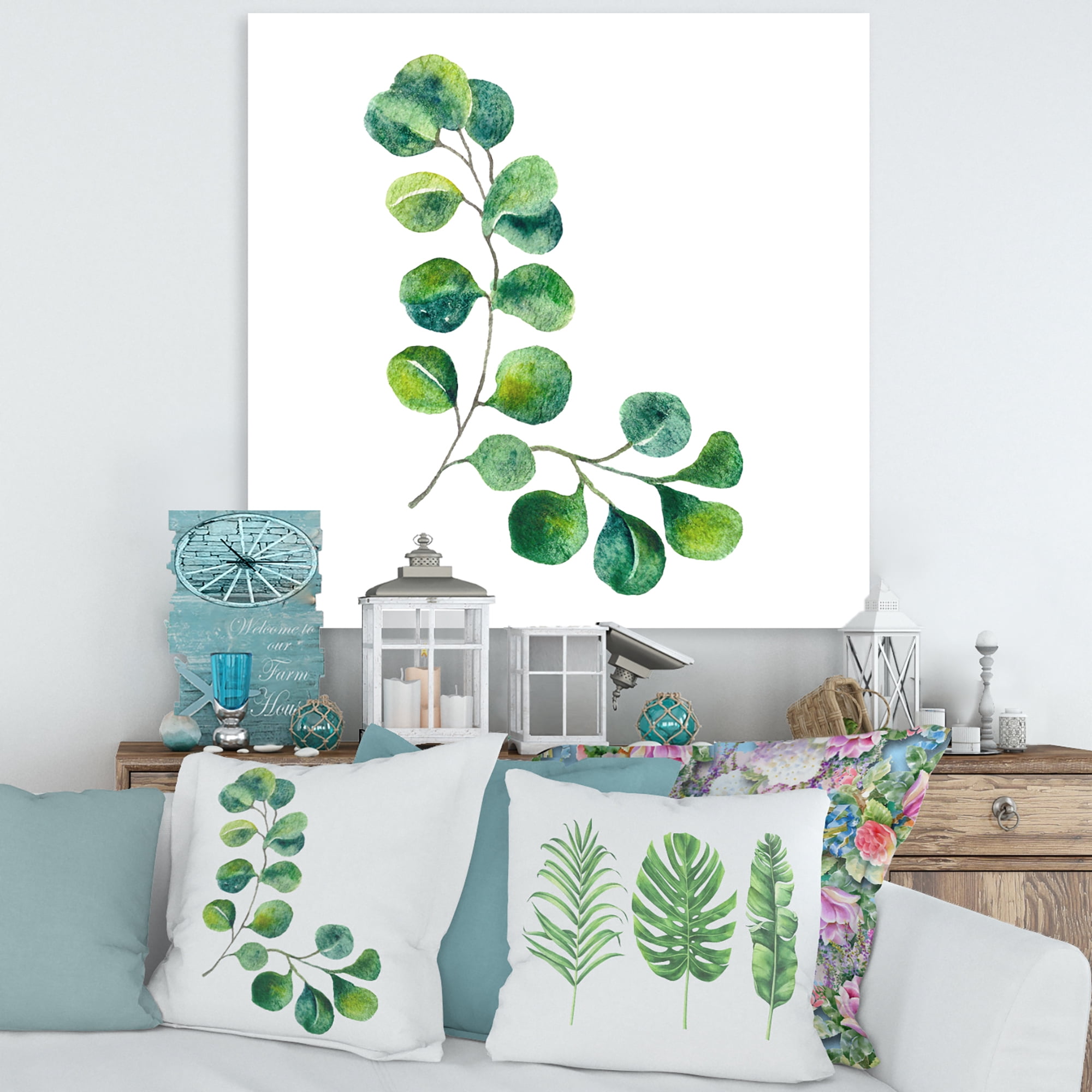 Designart ' Green Eucalyptus Plant Branches II ' Traditional Canvas Wall Art Print
