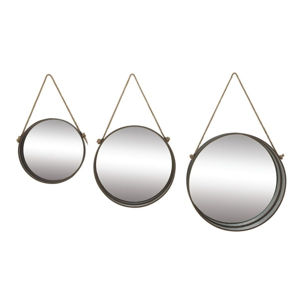 Decmode Grey Aluminum Farmhouse Wall Mirror Set Of 3 Com Decmode Grey Aluminum Farmhouse Wall, Set Of 3 Round Hanging Mirrors