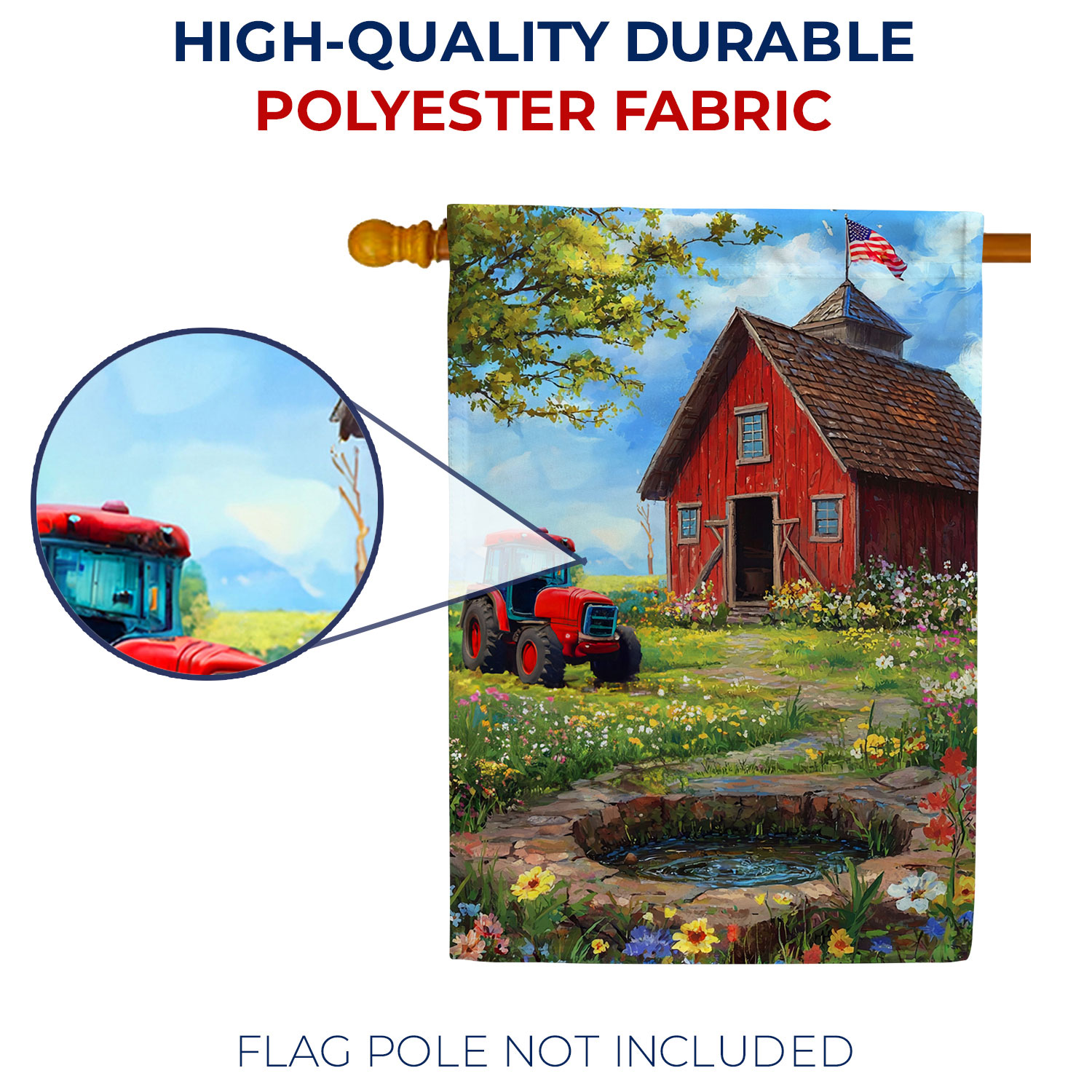 America Forever Patriotic Red Schoolhouse House Flag, 28 x 40 inch Double Sided, American Flag Tractor Country Farm, Spring Summer Seasonal Outdoor Decor, Rural Flag