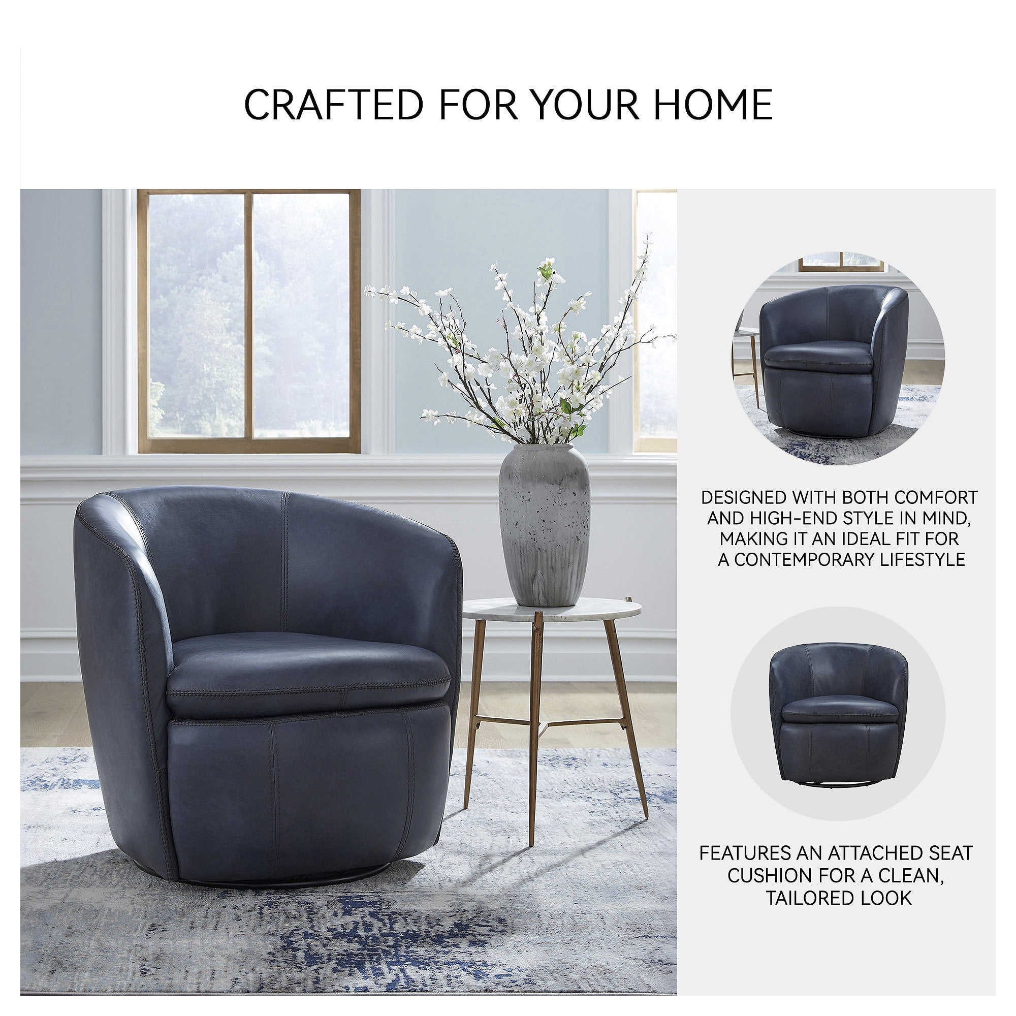 (2 pack) Signature Design by Ashley Kierreys 360 Degree Leather Upholstered Swivel Chair, Ocean