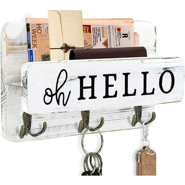 Farmhouse Mail And Key Holder For Wall, Wooden Key And Mail Holder For Wall