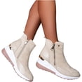 thumbnail image 4 of KAQ Women's Chunky Platform High - Heel Wedge Sneakers - Fashionable, Breathable & Lightweight. Air - Cushioned Casual White Canvas Sneakers with Side Zipper for Comfortable Walking, 4 of 7