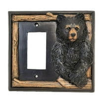 Single Rocker Decorative Light Switch Cover Plate with Black Bear and Tree Branch Accents - Rustic Electrical Cover Plate for Lodge Cabin House Style Ideal for Wildlife and Nature Lovers