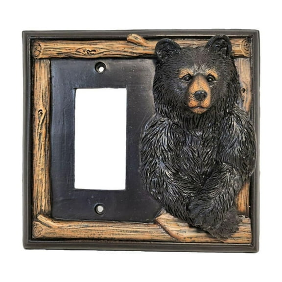 Single Rocker Decorative Light Switch Cover Plate with Black Bear and Tree Branch Accents - Rustic Electrical Cover Plate for Lodge Cabin House Style Ideal for Wildlife and Nature Lovers