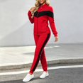 thumbnail image 4 of Women's 2 Piece Tracksuit Set Color Blocked Zip Up Stand Collar Long Sleeve Jacket Elastic Waist Jogger Pants for Sports Workout Daily Wear Red XXL, 4 of 7