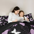 thumbnail image 4 of Feelyou Bohemian Butterfly Kids Bedding Comforter Set 7pcs, Cartoon Flower Floral Purple Queen Bedding Sets, Dreamy Animal Reversible Queen Sheet Sets, Lightweight Room Decor, 4 of 7