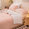 thumbnail image 4 of Move Over White Pink Comforter Set King Pom Poms Boho Bedding Sets White Pom Poms Pattern Microfiber Filling, 4 of 7