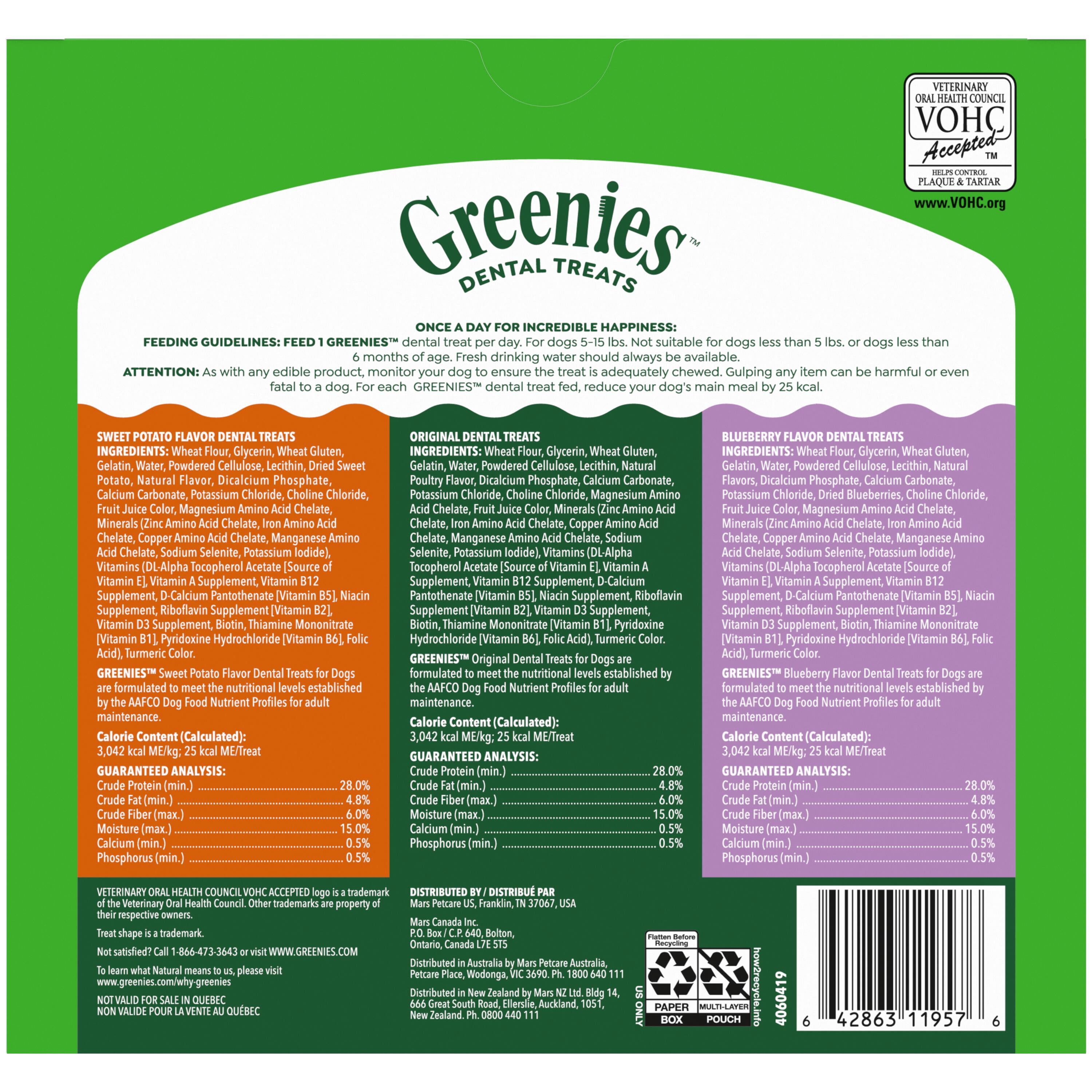 Greenies Adult Natural Dental Dog Treats 3 Flavors, Teenie Size, (3) 12 Oz Packs (130 Count)