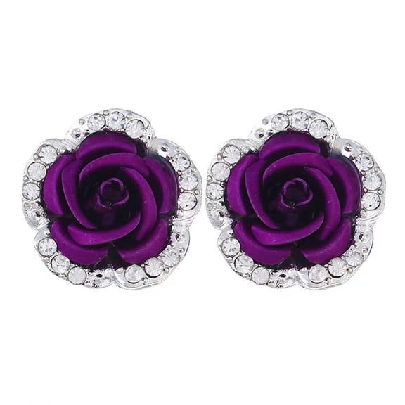DESIGNICE 2026 New Clip on Earrings Lightweight Design Flower Earrings Long-Lasting Comfort Rose Gold Earrings Purple-Trendy Earrings for Women 2026