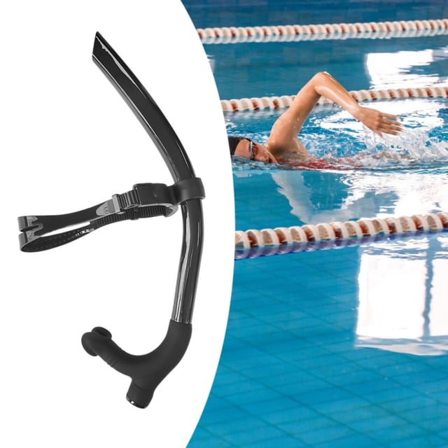 Entrenamiento de natación snorkel frontal central no es deslizamiento en la piscina, boquilla de silicona de buceo de agua abierta válvula de purga Negro