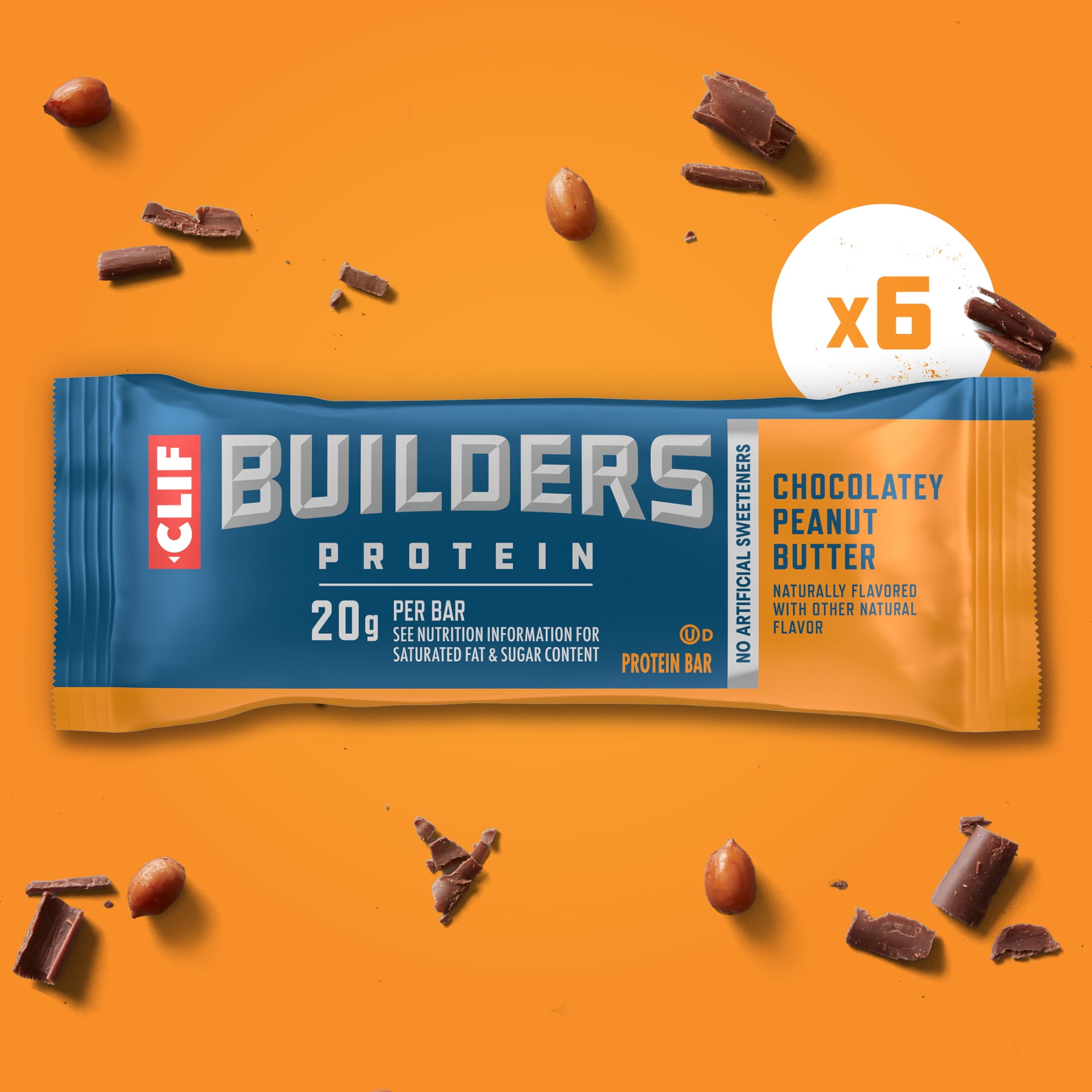 (6 pack) CLIF BUILDERS Protein Bars Chocolatey Peanut Butter Flavor, Plant Protein, Gluten Free Bars, 6ct