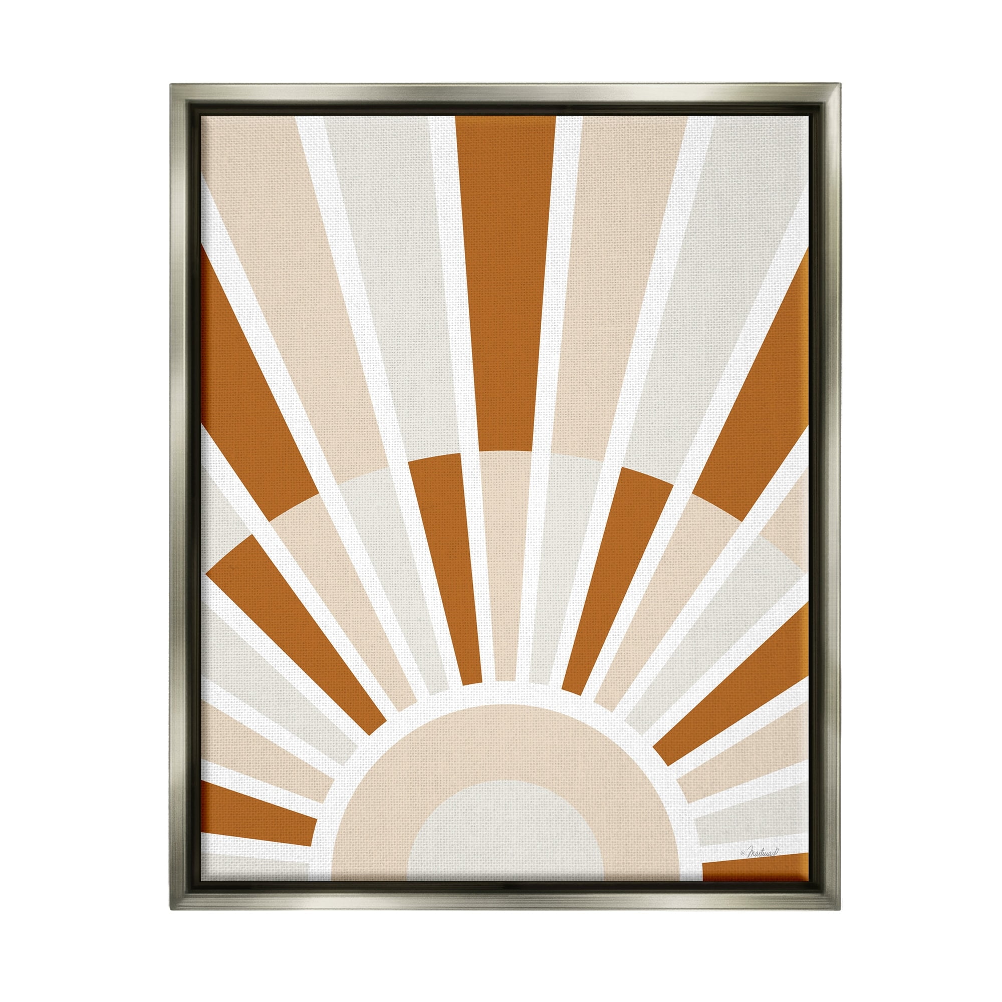 Stupell Industries Abstract Sun on Horizon Alternating Stripes Earth Tones Graphic Art Luster Gray Floating Framed Canvas Print Wall Art, Design by Martina Pavlova