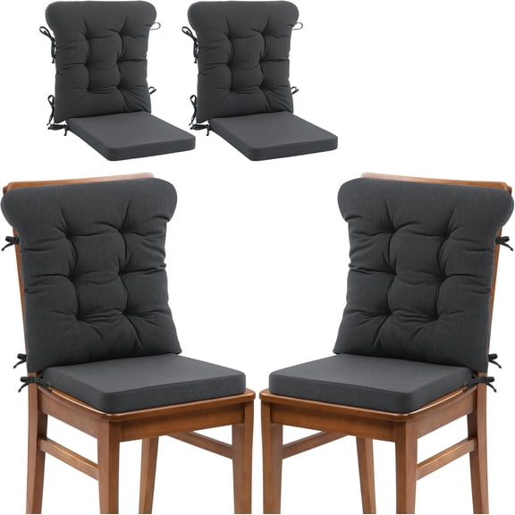 HOMBYS 2 Sets Cushions for Kitchen Chairs, Dining Chair Back Cushion with Straps, Dining Room Seat Pad & Back Pad with Removable Cover, Grey
