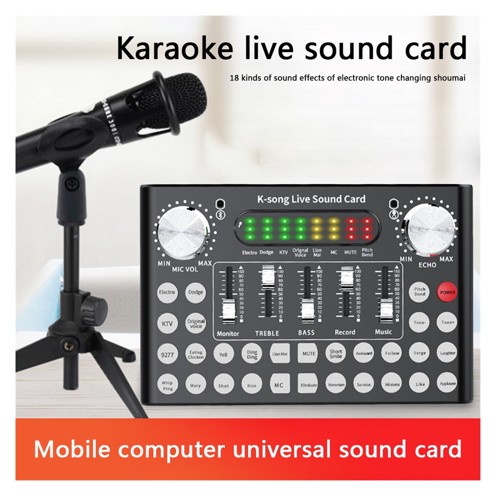 F9 Mobile Phone Microphone Live Sound Card 18 Sound Headset USB External Audio Interface Sound Card With For PC Phone ,Easy to Operate
