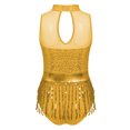 thumbnail image 4 of TiaoBug Kids Girls Shiny Sequin Modern Jazz Latin Dance Dress Tassel Sleeveless Gymnastics Leotard Fringe Skirt Yellow 10, 4 of 5