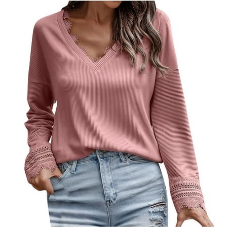 

Bospose Women O-Neck Shirt Long Sleeve Crop Top Women V-Neck Shirt Corset Top Lace Top Pink Top Women S Fashion Casual Solid Color Sweatshirt Tops Blouse Lady Solid Color Top Top / Shirt Top / Shirt S