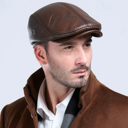 

Winter Autumn Outdoor Men Faux Leather Beret Hunting Cap Ear Muff Protector Hat