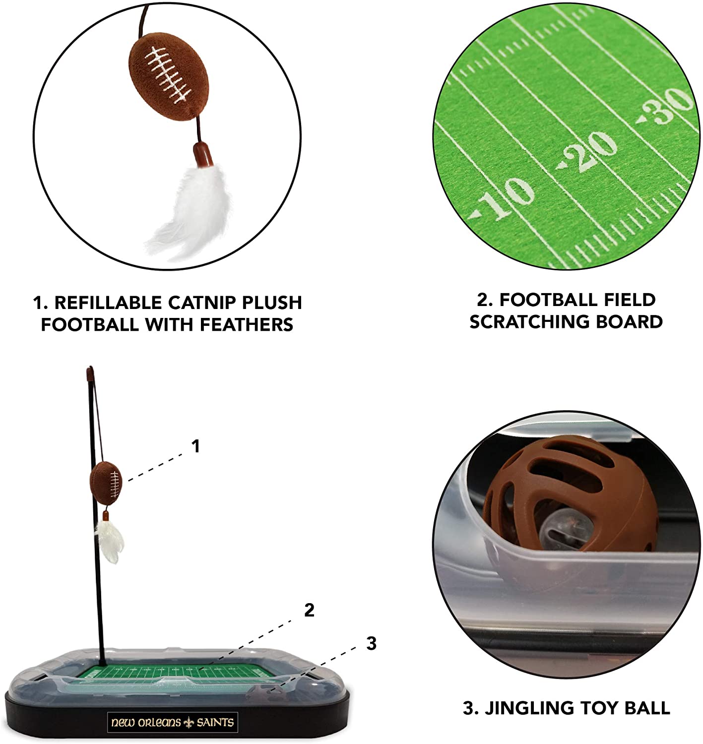 NFL New Orleans Saints CAT Scratcher Toy with Catnip Plush & Feather Cat and Kitty Toy