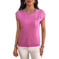 thumbnail image 3 of Suéter Informal de Cuello Redondo y Rayas con Aguja Gruesa para Mujer, Color Rojo Rosa, Talla S, 3 of 10