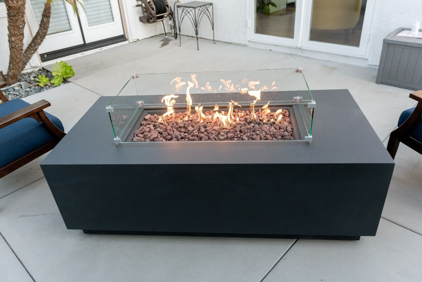 AMS Fireplace Creations 66" Dark Gray Sedona Fire Pit Table w/ Pullout Propane Tank Drawer