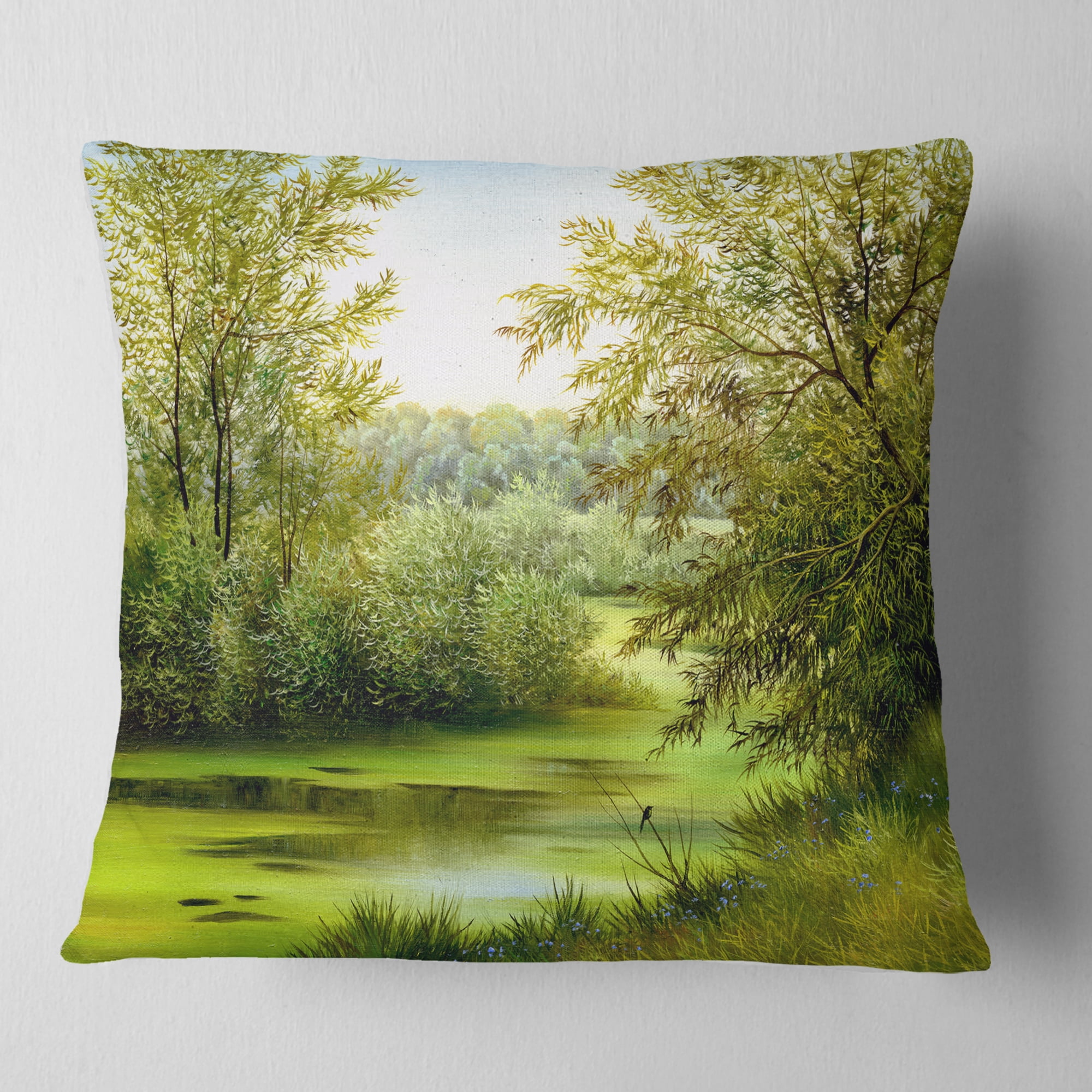 Designart Green Summer Landscape - Abstract Throw Pillow - 18x18