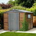 thumbnail image 3 of Fehomix 8x8 FT Outdoor Storage Shed, Metal and Wood Tool Shed with Wide Iron Doors & Windows, Weatherproof Garden Shed for Backyard, Lawn Mower & Large Equipment Storage, 3 of 8