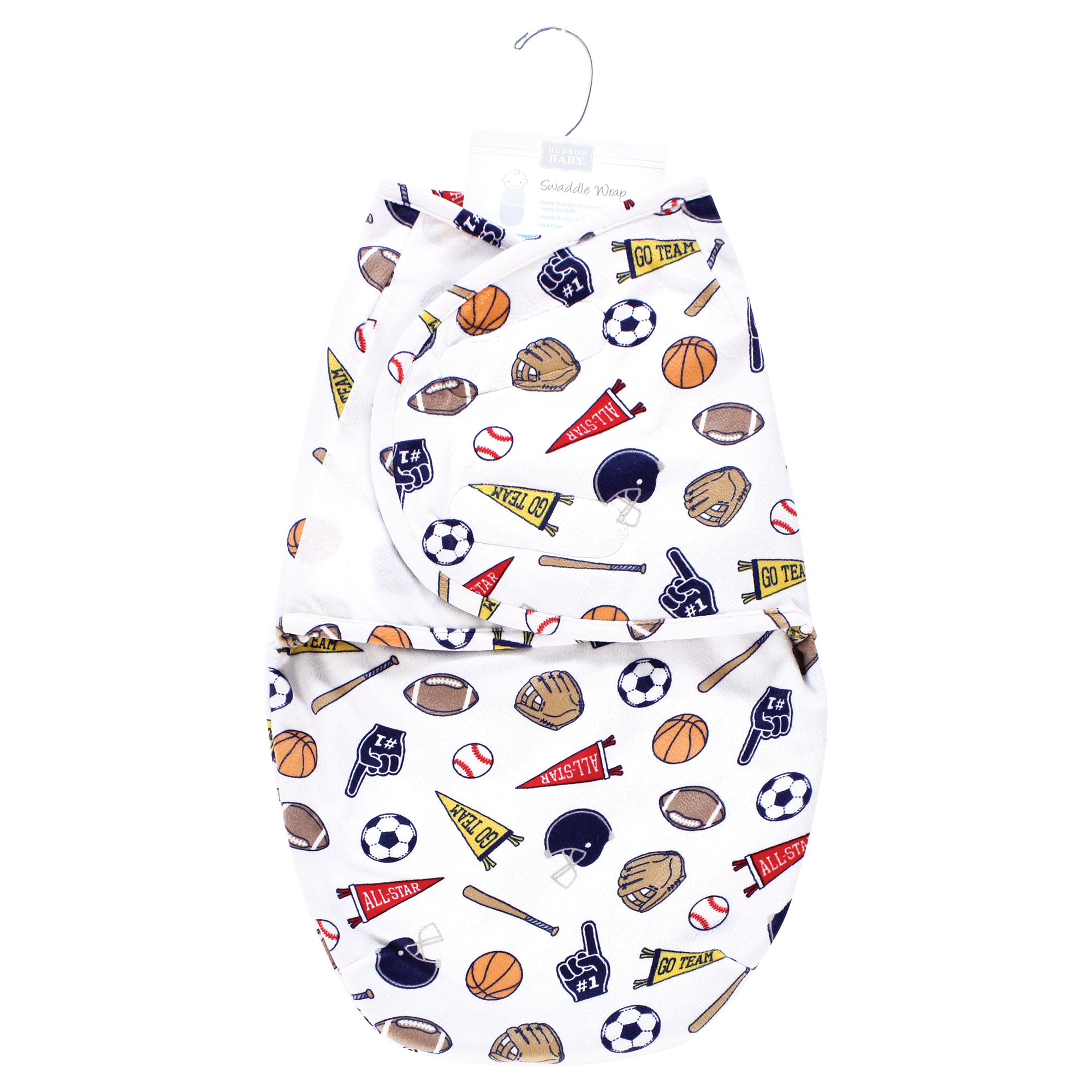 Hudson Baby Infant Boy Plush Faux Fur Swaddle Wrap, Sports Fan, 0-3 Months