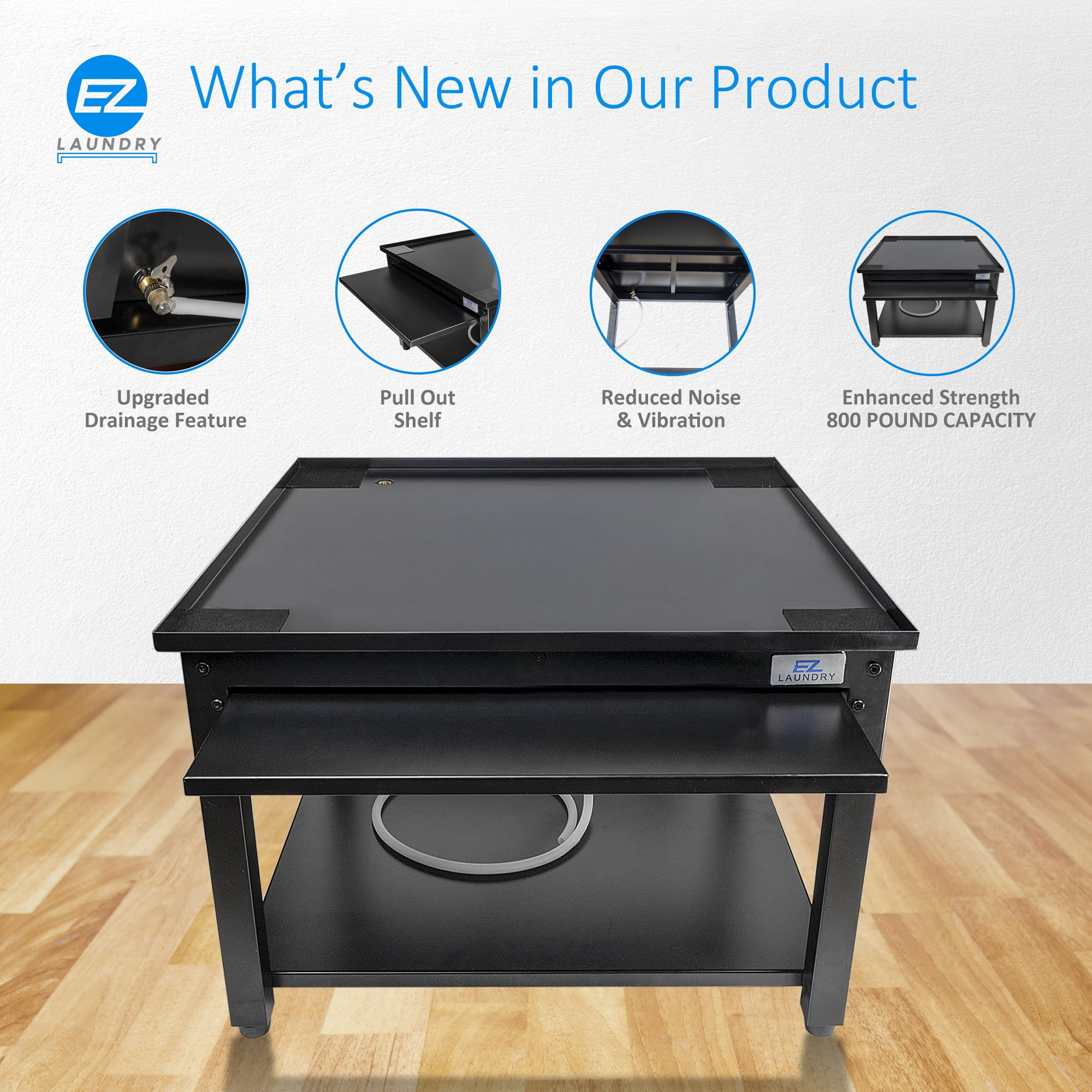 EZ Laundry Pedestal Compact 24" x 18" Washer Dryer Riser with Pull-Out Storage Shelf Black