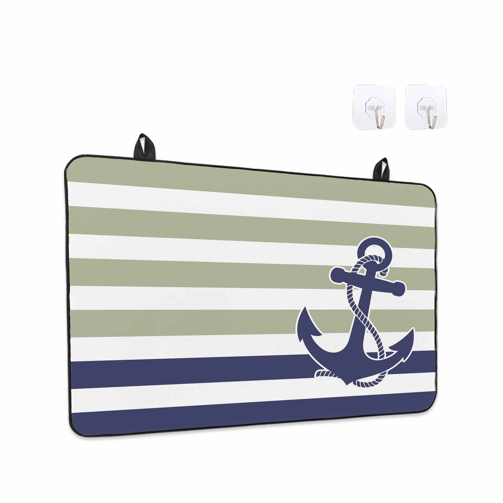 Striped Anchor Stove Top Cover for Electric Stove, Heat-proof & Non Slip Glass Top Stove Cover Protector, Navy Blue Nautical Sage Green Geometric Kitchen Flat Cooktop Rubber Mat 36x21 Inches