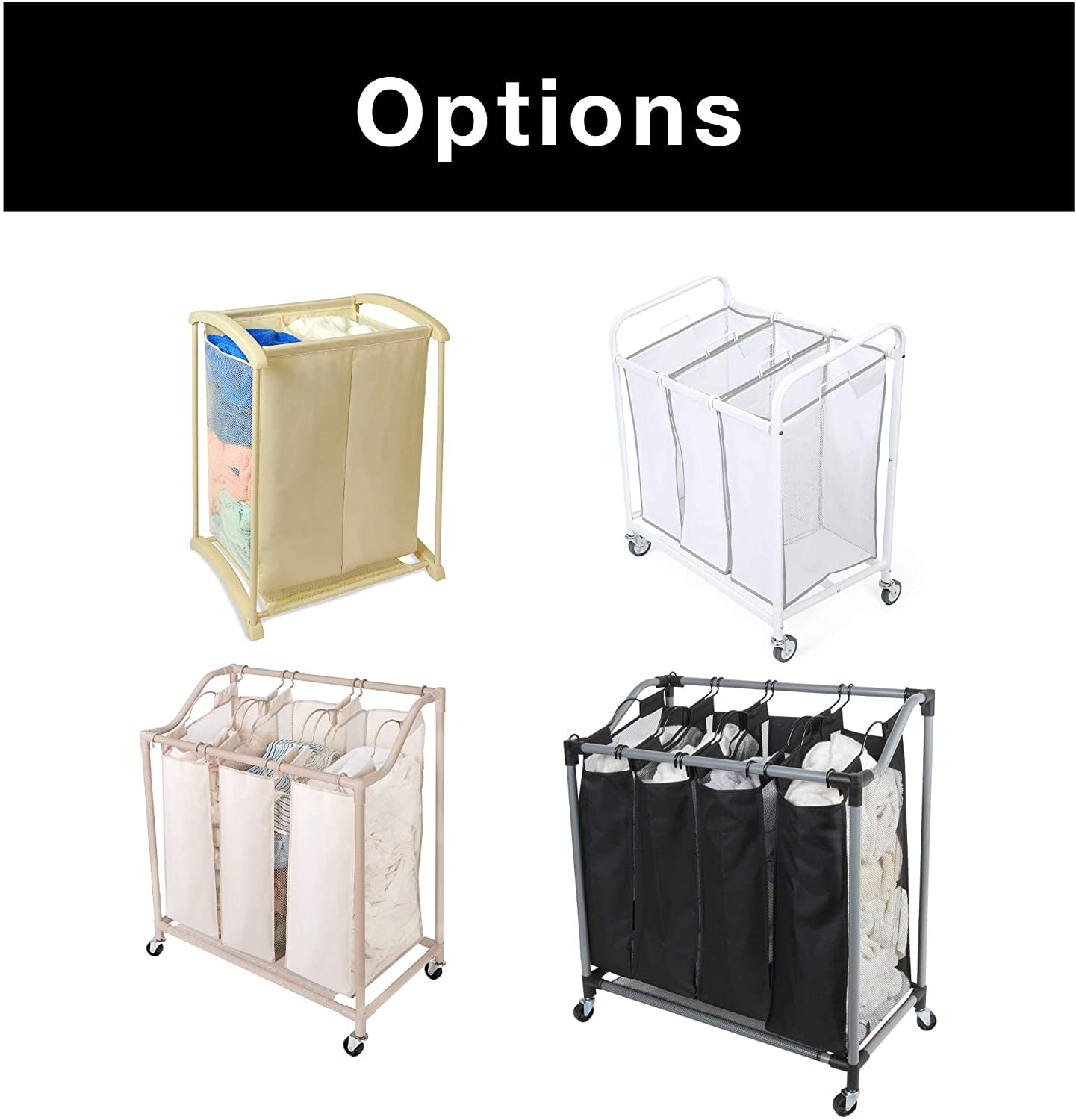 Smart Design Premium Rolling 3 Compartment Mesh Laundry Sorter Hamper w/ Wheels & Handles - Steel Metal Frame - VentilAir Fabric Design - Clothes & Laundry - Home Organization (Holds 9 Loads) [White]