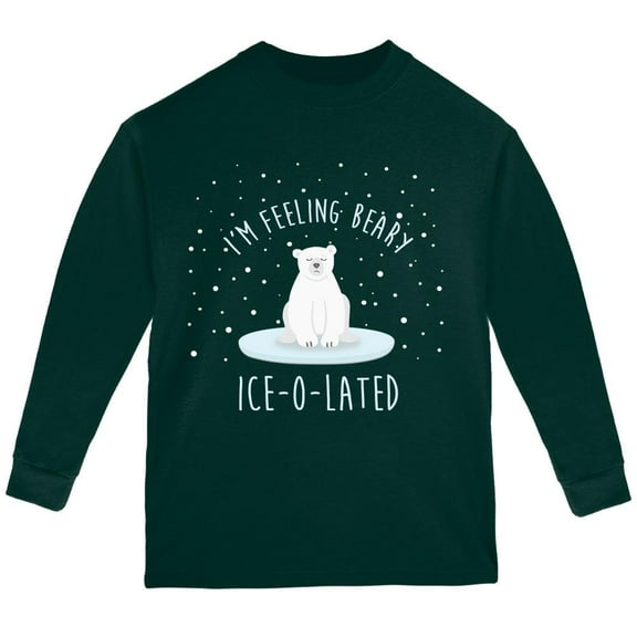 Winter Feeling Very Iceolated Isolated Polar Bear Pun Youth Long Sleeve T Shirt Forest Green YMD