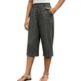 thumbnail image 2 of Yteetum Capris for Women with Pockets Summer Elastic Waist Button Lounge Capri Pants Womens Casual Solid Loose Fits Lightweight Comfy Cropped Pants, 2 of 9