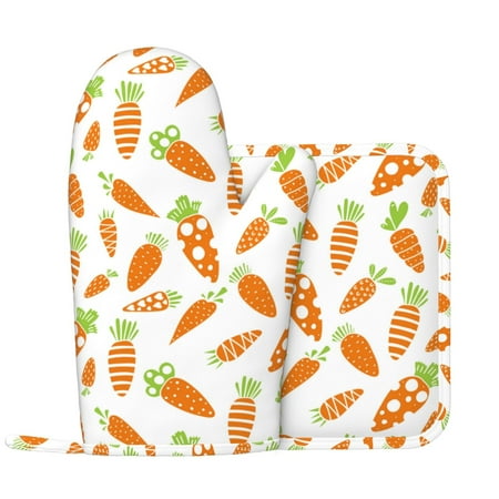 

Oven Mitts and Pot Holders Sets Beautiful Carrot Non-Slip Silicone Oven Gloves Potholders Cotton Lining Heat Resistant Gloves Hot Pads for Kitchen Cooking Baking