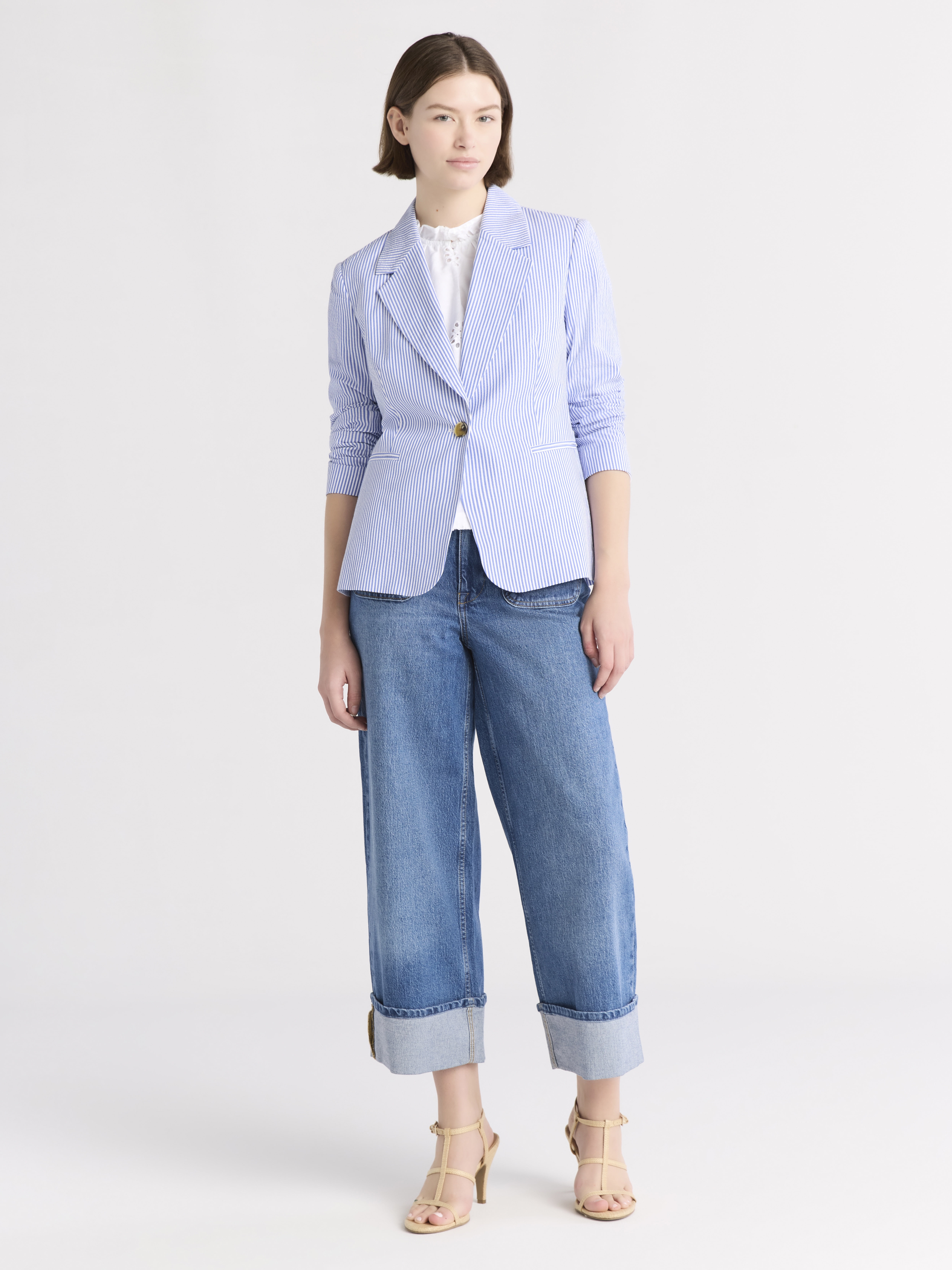 Free Assembly Women's Single Breasted Cotton Blazer, Sizes XS-XXL