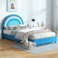 thumbnail image 2 of Gymax Kids Twin Platform Bed Frame Upholstered Twin Size Bed w/ Wooden Slats Support Blue, 2 of 10